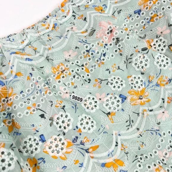 LAIA Tops Womens Small Green Floral Short-Sleeve Boat Neck Cotton Blouse Eyelet - Picture 10 of 10